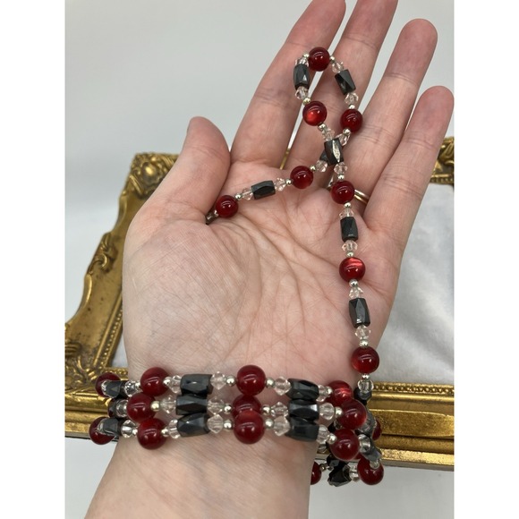 The Unbranded Brand Jewelry - 37" Magnetic Hematite Red Moonglow Clear Beaded Necklace‎ Bracelet Fidget Strand